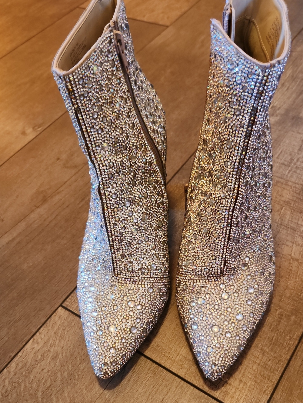 Betsey Johnson Cady Crystal Pointed Toe Ankle Boots - Silver Size 8